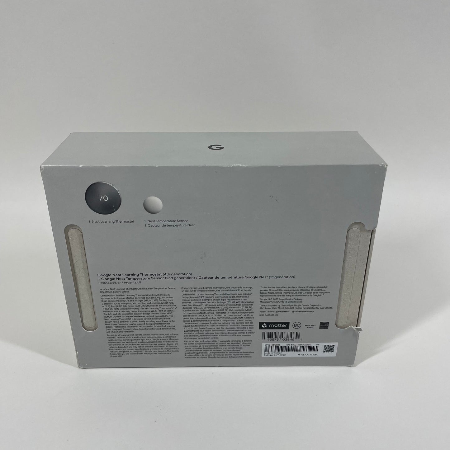 Google Nest Smart Learning Thermostat GA05551-US 4th Generation