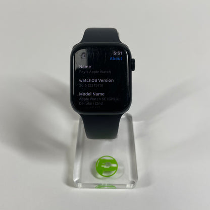Unlocked Apple Watch SE 2nd Gen 44MM Mid. Aluminum Black Sport Band MNU03LL/A