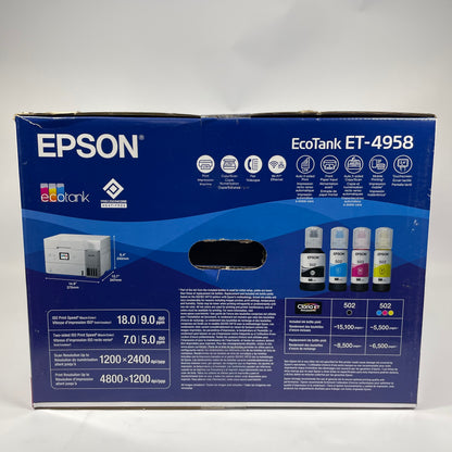 New Epson Ecotank ET-4958 Wireless All-in-One Color Supertank Printer C11CL40203
