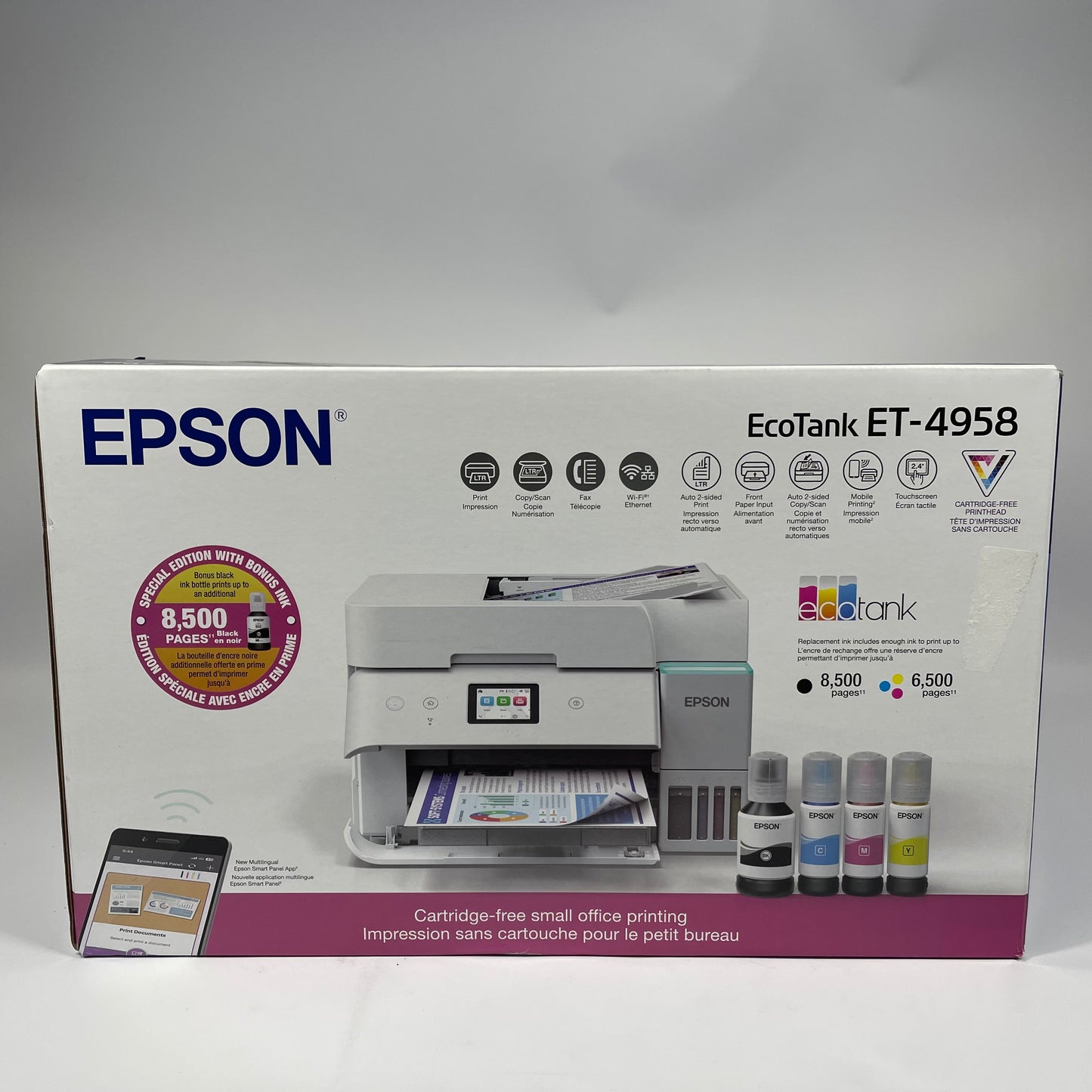 New Epson Ecotank ET-4958 Wireless All-in-One Color Supertank Printer C11CL40203