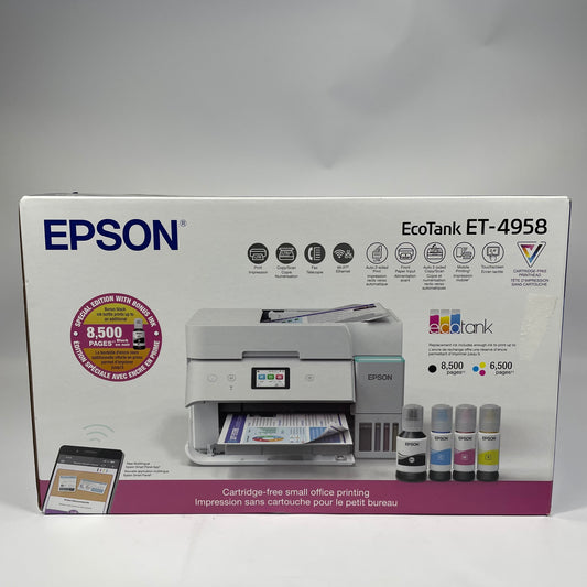New Epson Ecotank ET-4958 Wireless All-in-One Color Supertank Printer C11CL40203