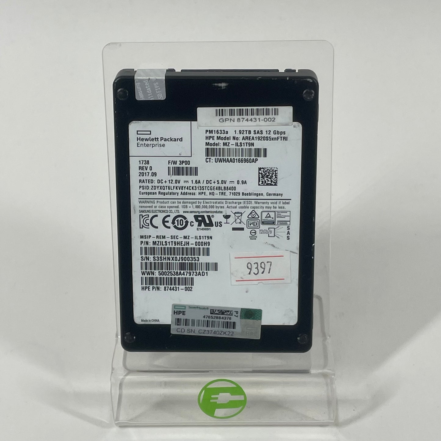 HP 2.5" PM1633a 1.92TB SAS 12Gbps SSD MZILS1T9HEJH-000H9