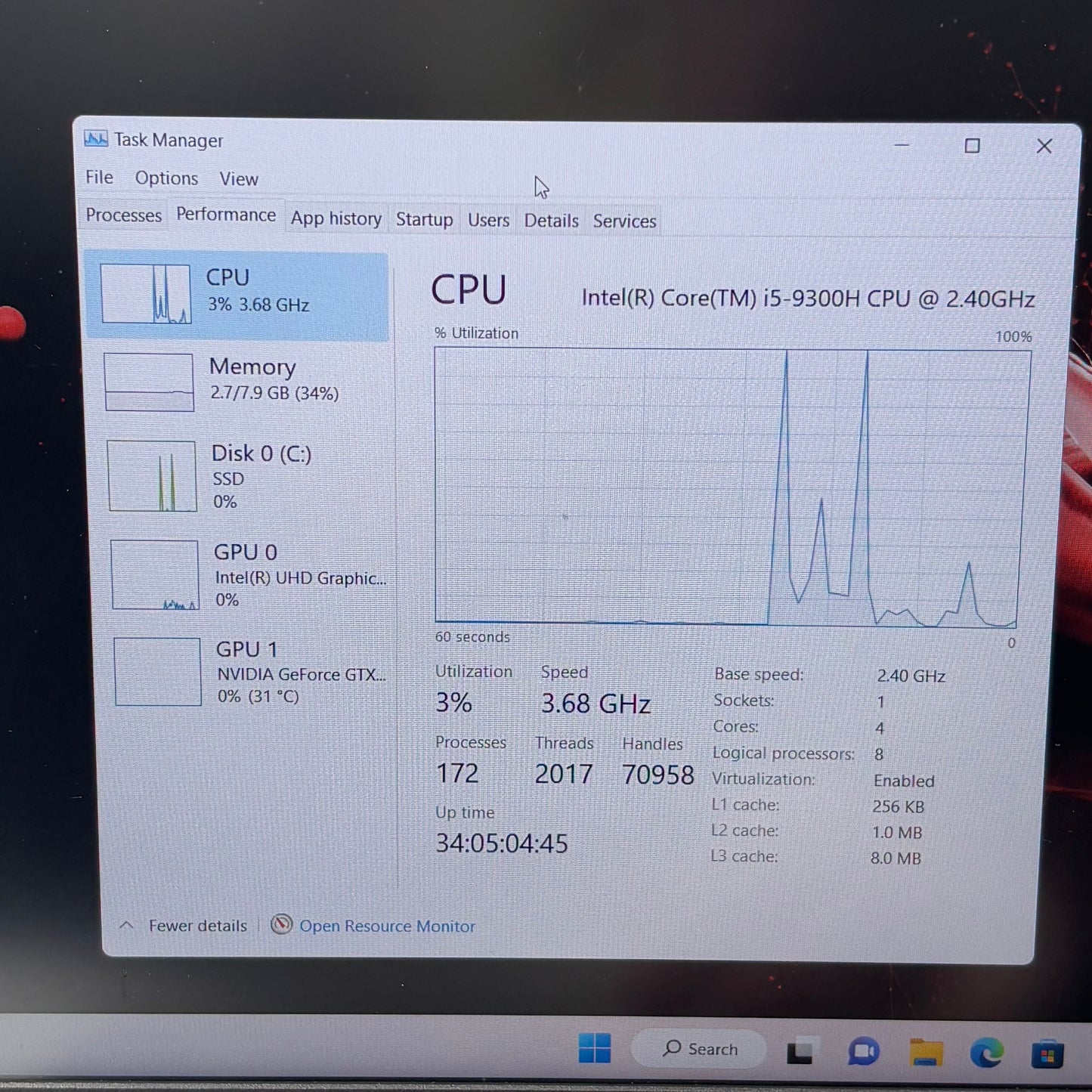 Acer Nitro N18C3 AN515‑54 15.6" i3-9300H 2.4GHz 8GB RAM 256GB SSD