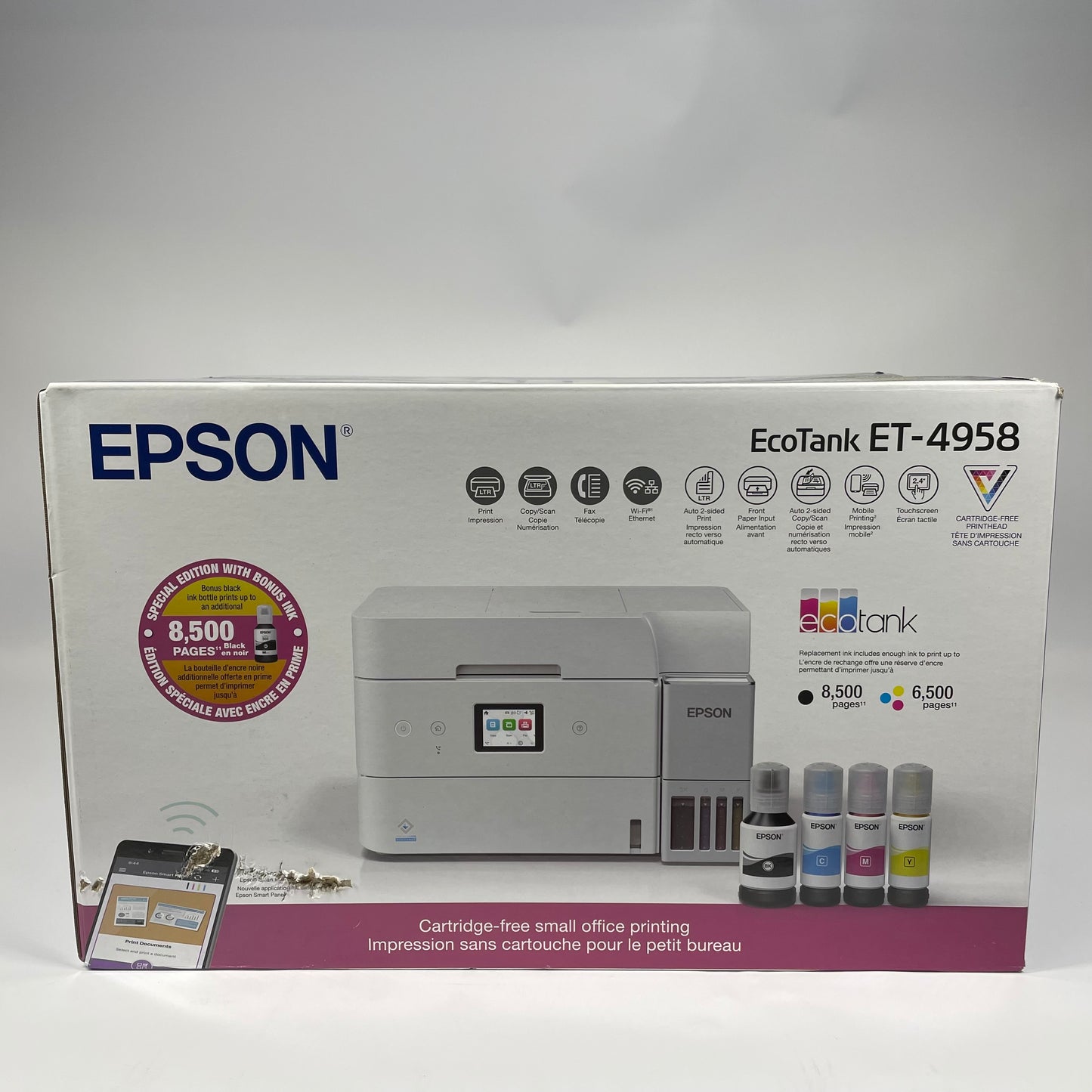 New Epson Ecotank ET-4958 Wireless All-in-One Color Supertank Printer C11CL40203