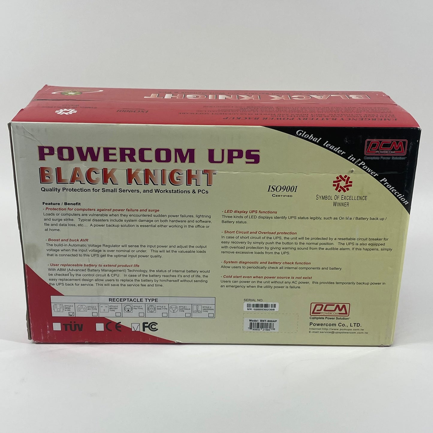 New Powercom Black Knight UPS Uninterruptible Power Supply BNT-800AP