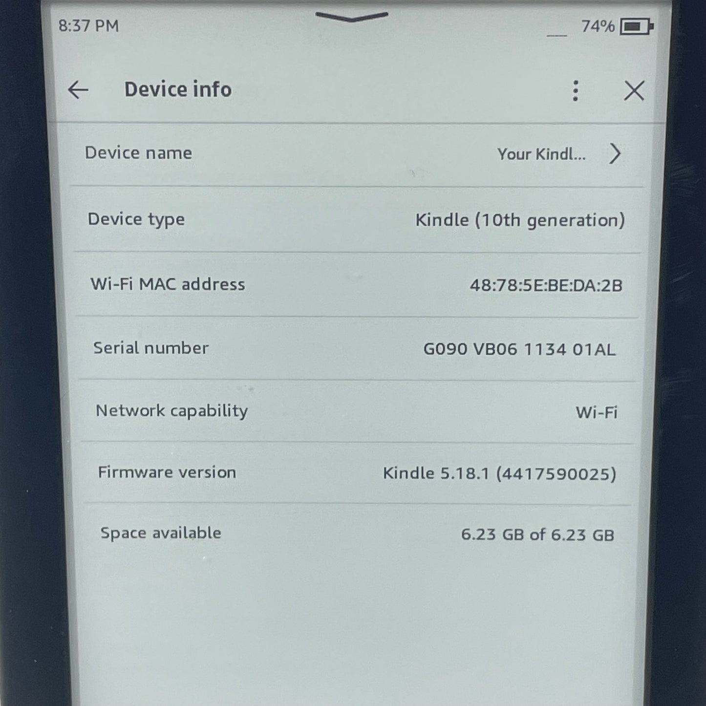 WiFi Only Amazon Kindle 10th Gen 6GB Black J9G29R