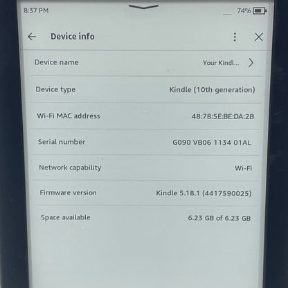 WiFi Only Amazon Kindle 10th Gen 6GB Black J9G29R