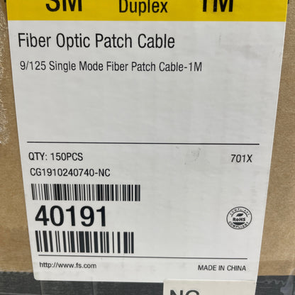 New FS LC-LC Duplex SM, 1M 9/125 Single Mode Fiber Patch Cable Box of 150 Pcs