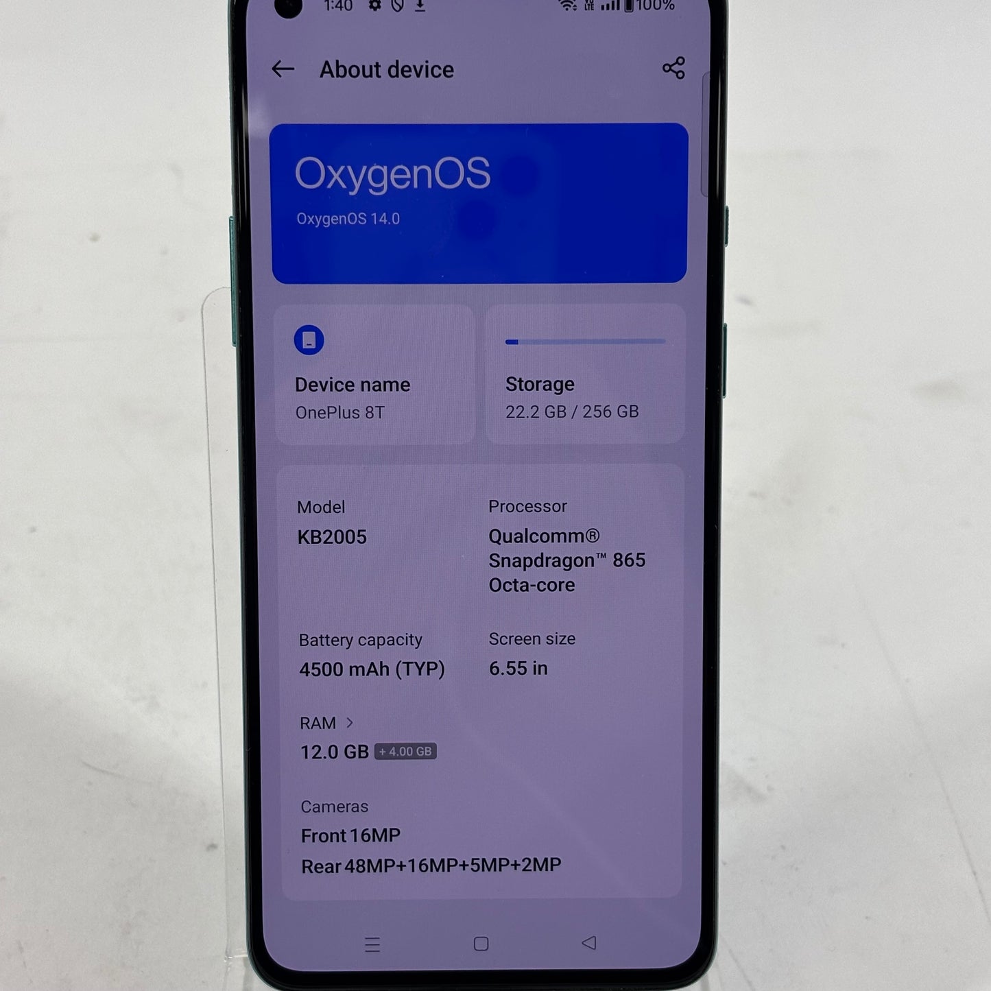 Unlocked OnePlus 8T 256GB Aquamarine Green KB2005 (Back Cracked, Still Works)