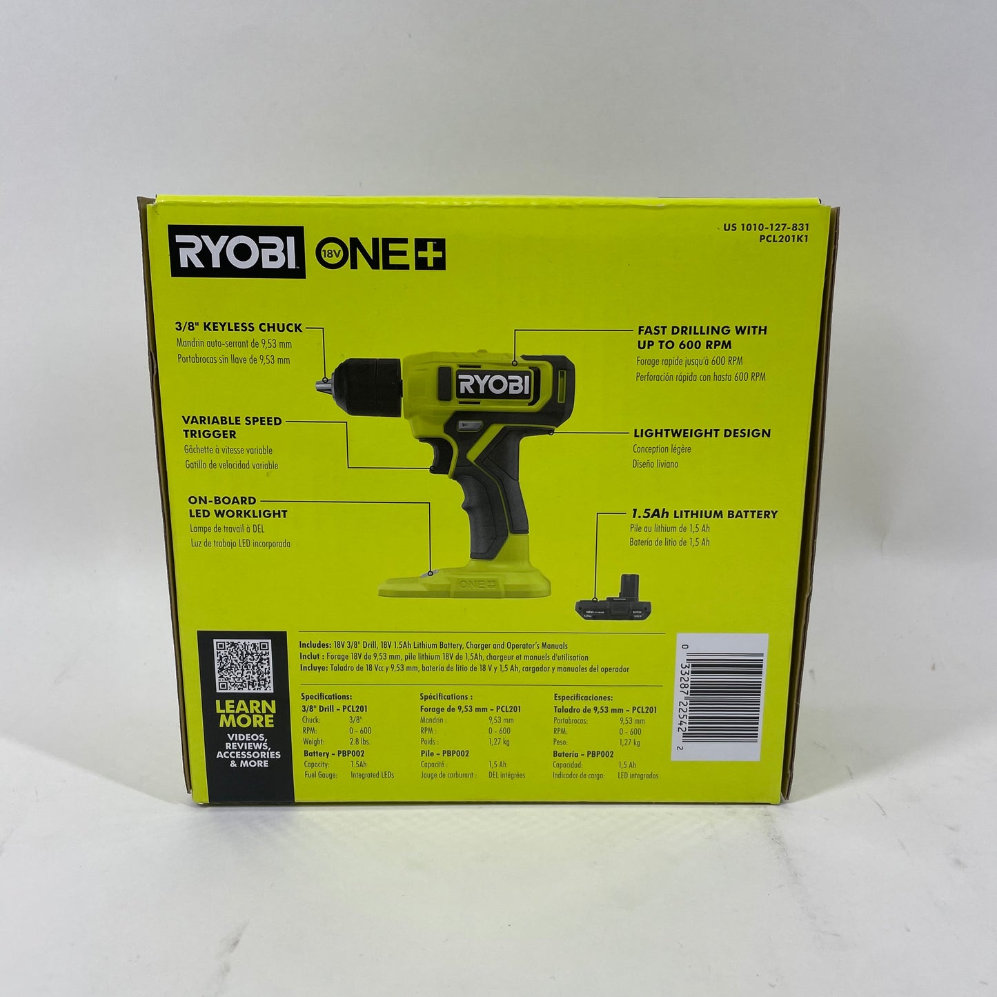 New Ryobi ONE Drill Kit 18v Brushed Motor, Variable-Speed Drill  PCL201K1