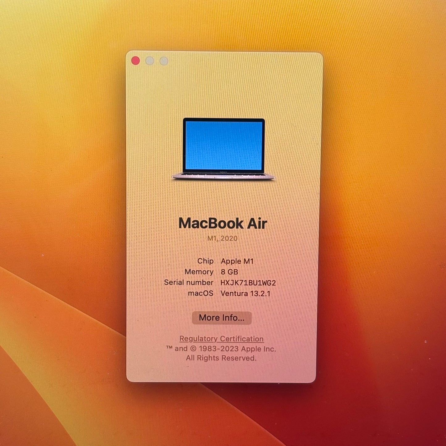 2020 Apple MacBook Air 13.3" M1 8 Core 3.2GHz 8GB RAM 256GB SSD MGND3LL/A