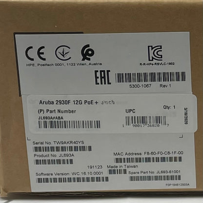 New HPE Aruba 2930F 12G PoE + Switch 12-Port JL693A