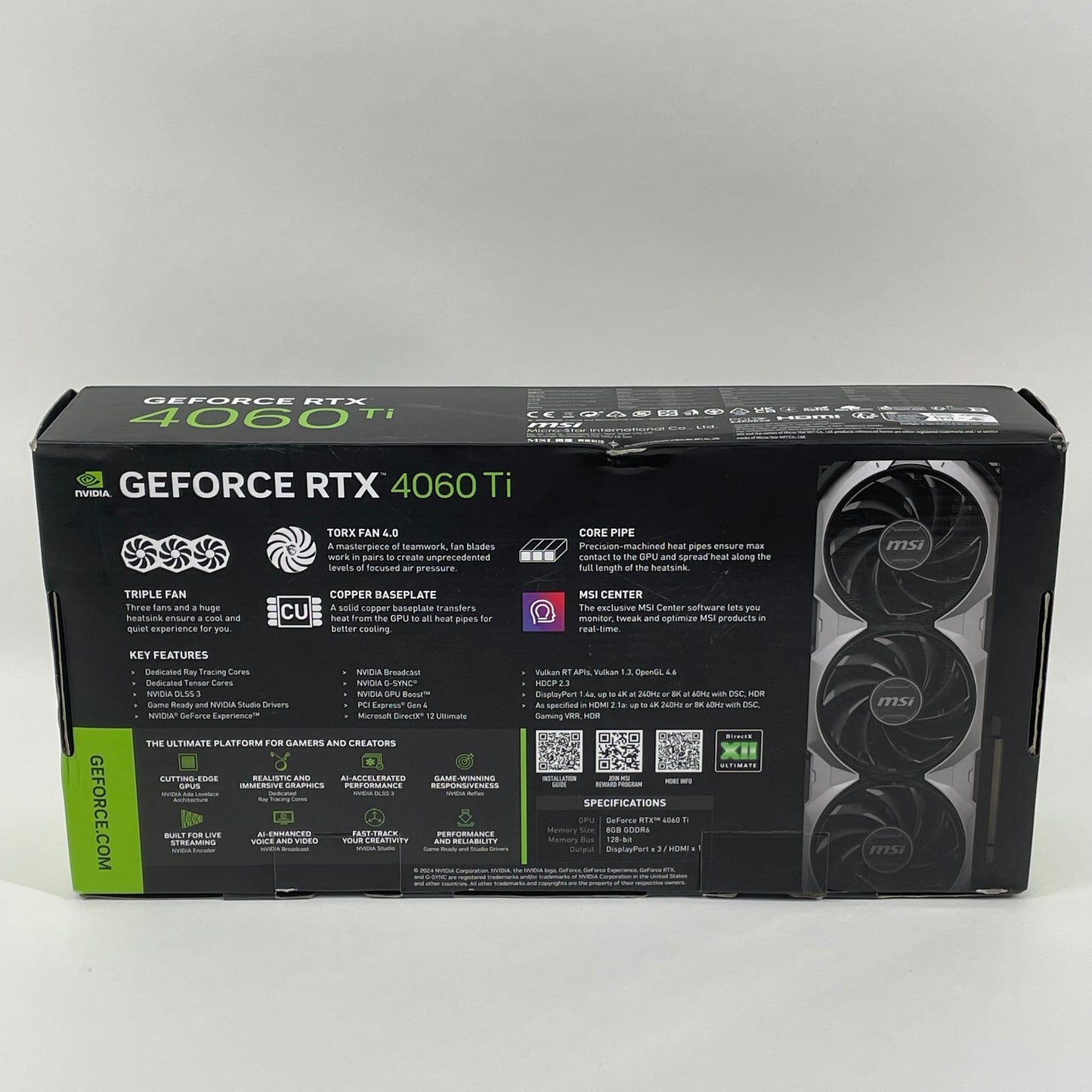 MSI GeForce RTX 4060 Ti Ventus 3X OC 8GB GDDR6 Graphics Card  602-V515