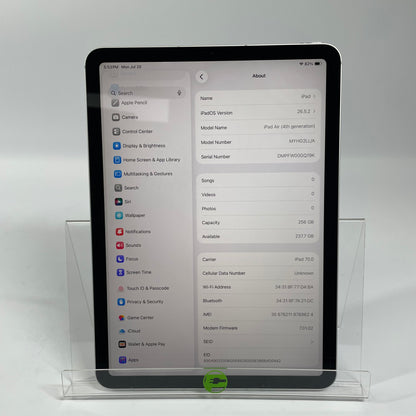 Factory Unlocked Apple iPad Air 4th Gen 256GB Silver MYHG2LL/A