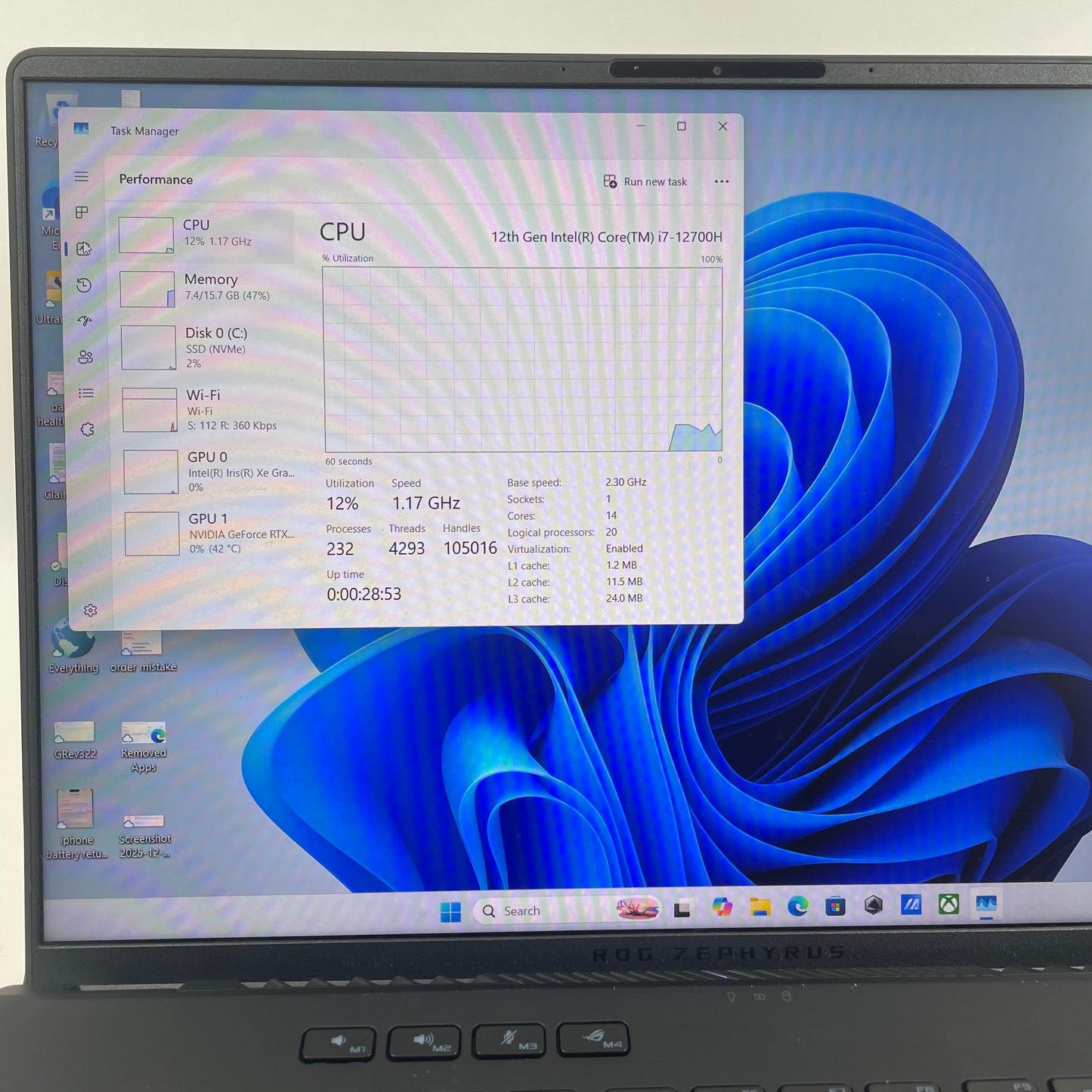 Asus ROG Zephyrus M16 GU603Z 16" i7-12700H 16GB RAM 512GB SSD GeForce RTX 3060