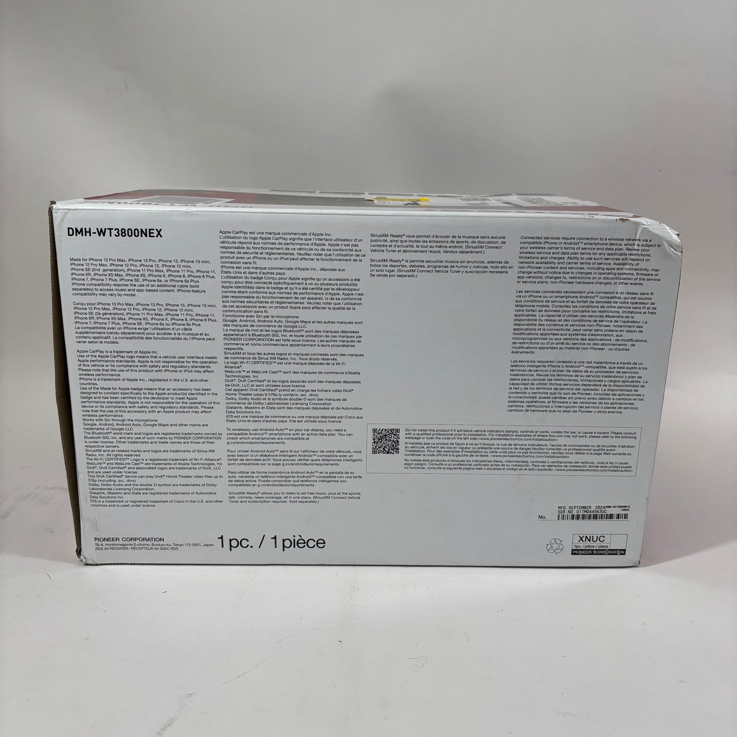 New Pioneer DMH-WT3800NEX Touchscreen Digital Media Receiver for Cars WT3800NEX