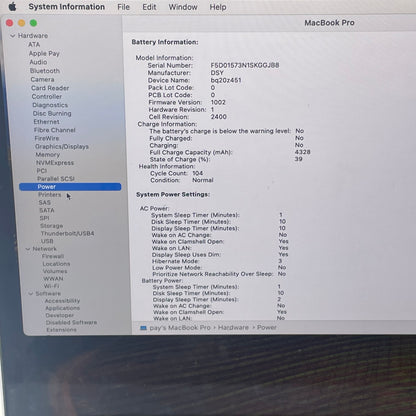 2020 Apple MacBook Pro 13.3" Intel 8C GPU 3.2GHz 8GB RAM 256GB SSD A2289