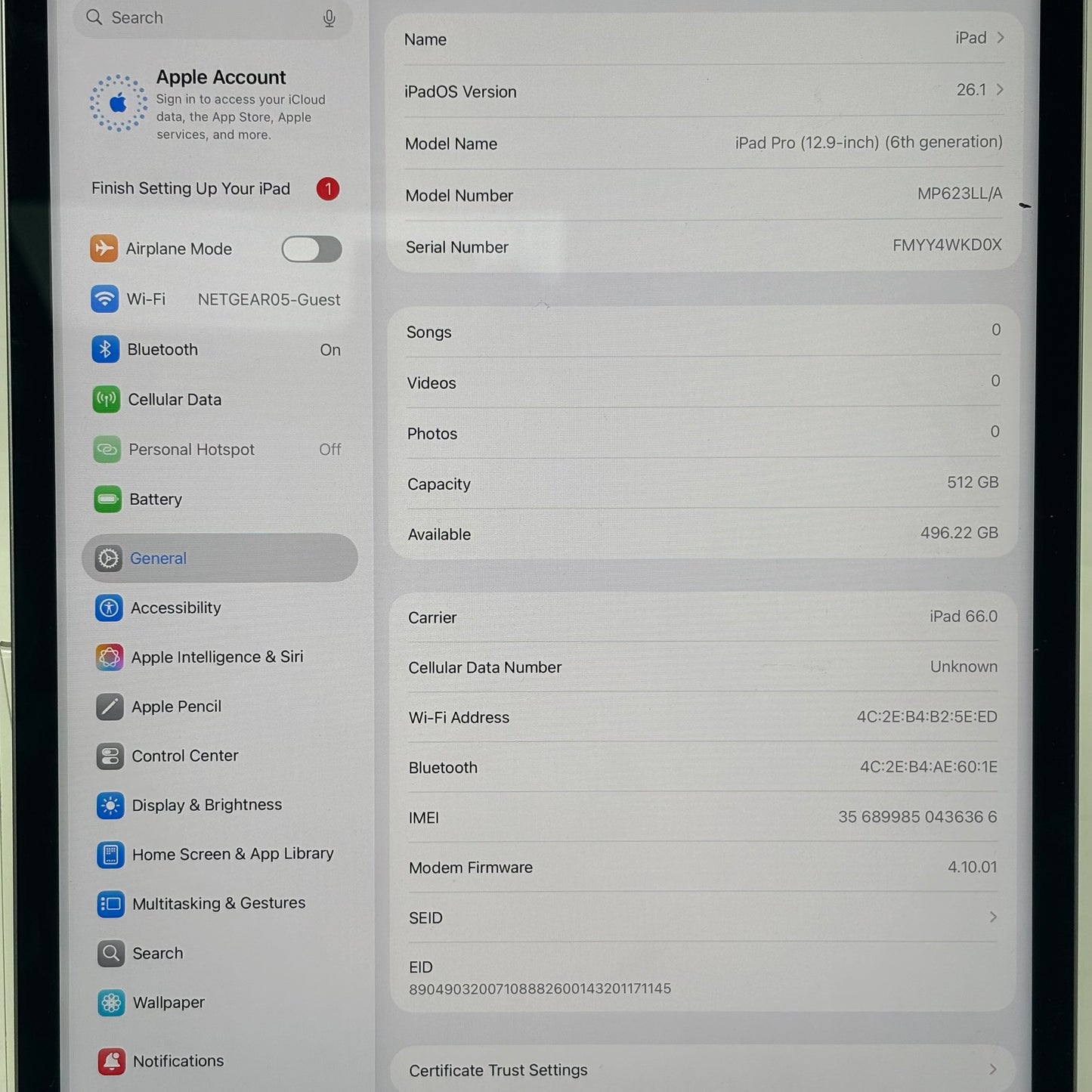 WiFi Only Apple iPad Pro 12.9" 6th Gen 512GB Space Gray MP623LL/A