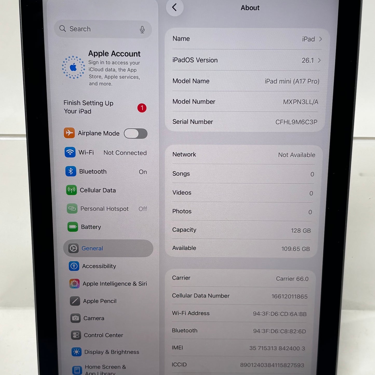 WiFi Only Apple iPad mini (A17 Pro) 128GB Space Gray MXPN3LL/A