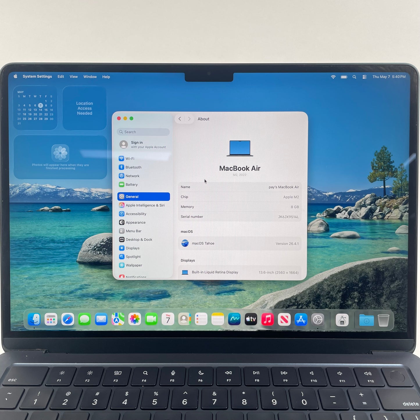 2022 Apple MacBook Air 13.6" M2 8C GPU 3.5GHz 8GB RAM 256GB SSD A2681