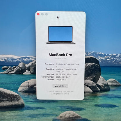 2019 Apple MacBook Pro 16" i9 2.4GHz 64GB RAM 4TB SSD Silver MVVK2LL/A