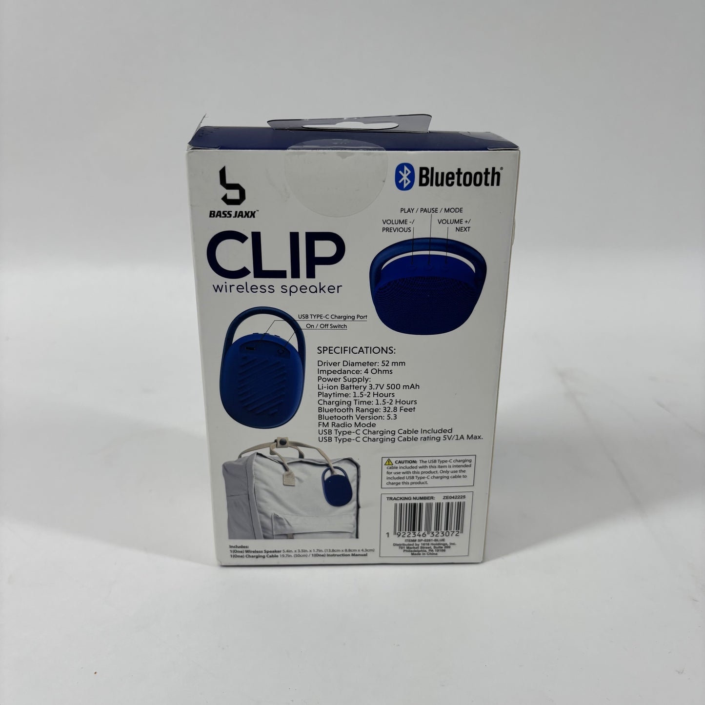 New Bass Jaxx Clip Bluetooth Speaker Blue SP-0261-BLUE