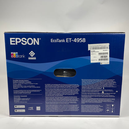 New Epson Ecotank ET-4958 Wireless All-in-One Color Supertank Printer C11CL40203
