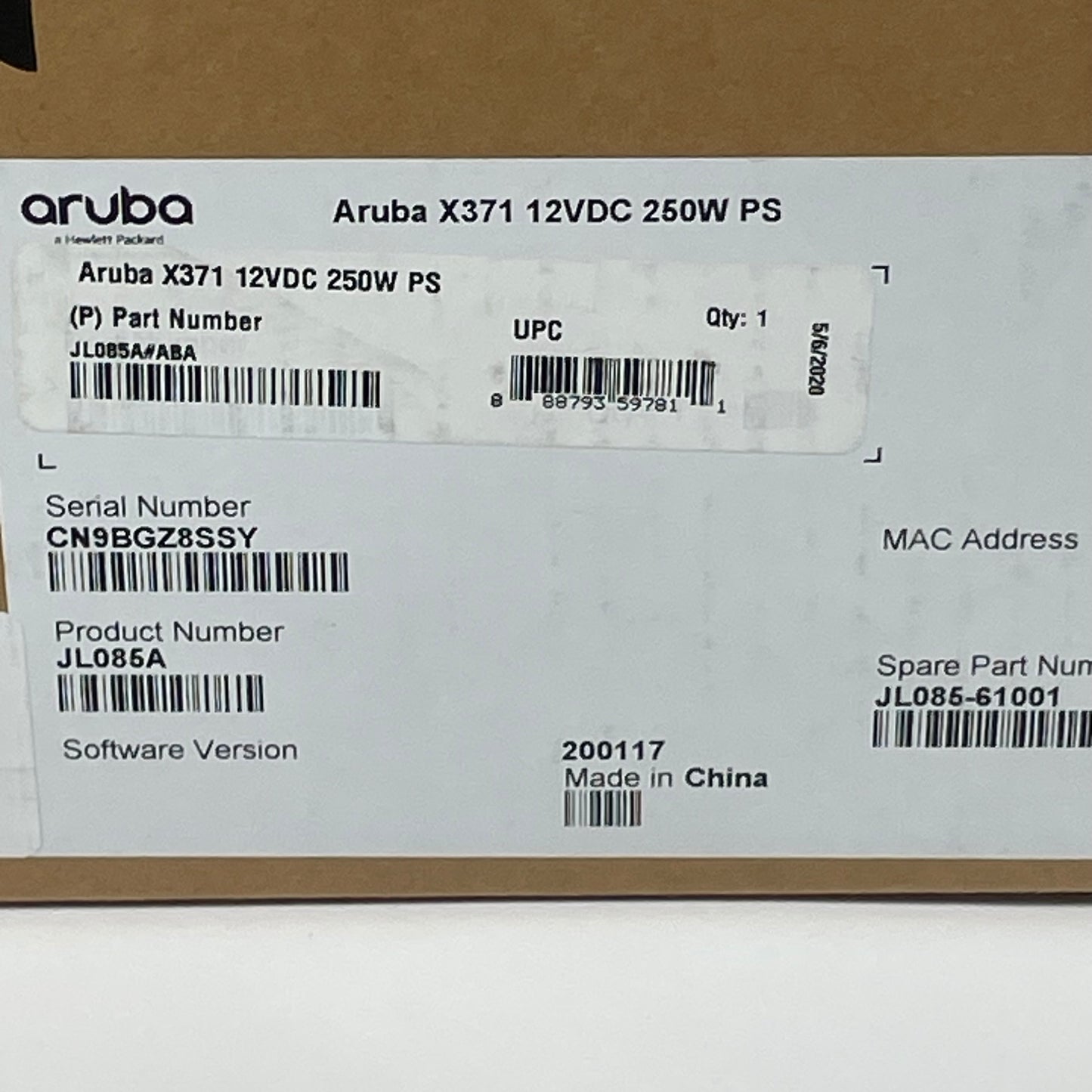 New HPE Aruba X371 12VDC 250W PS Power Supply JL085A