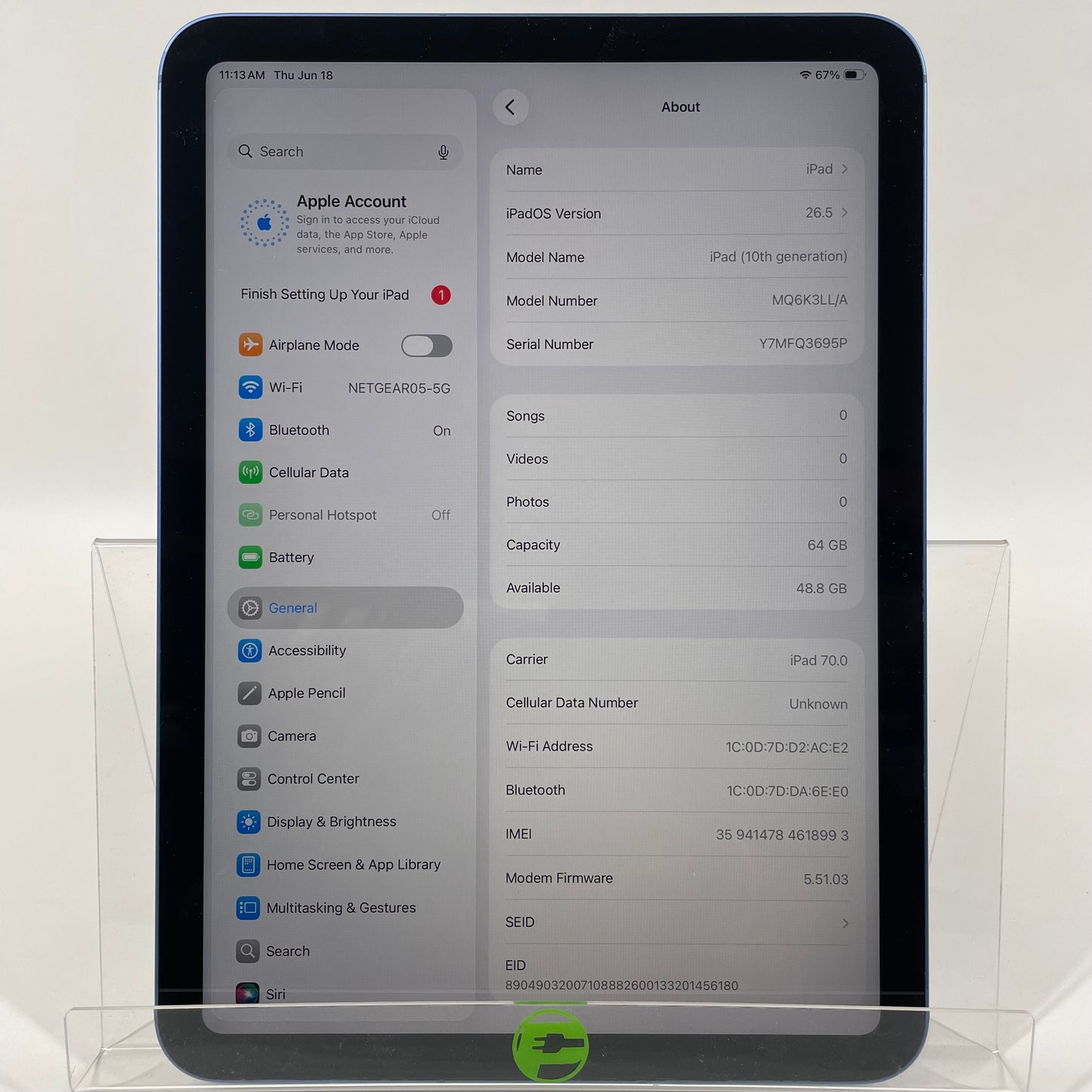 Unlocked Apple iPad 10th Gen 64GB Blue MQ6K3LL/A