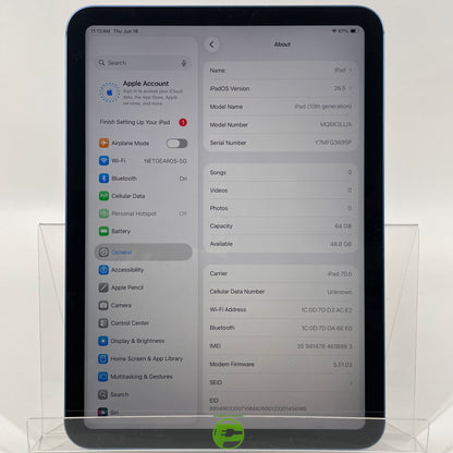 Unlocked Apple iPad 10th Gen 64GB Blue MQ6K3LL/A
