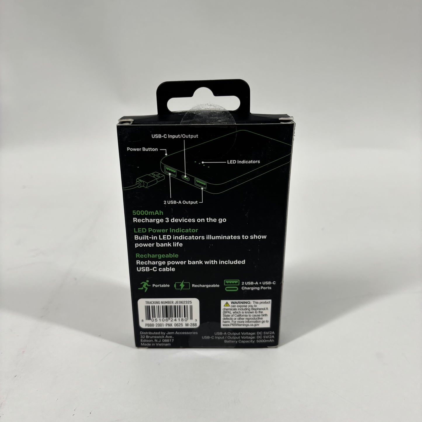 New Jem Accessories Power Bank 5000mah Rechargeable PBB8-2001-PNK 0625 M-288