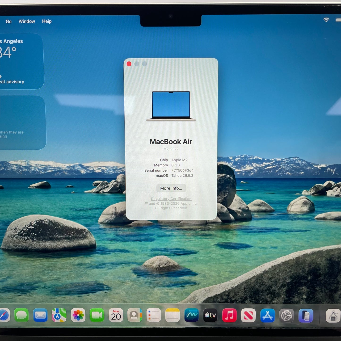 2022 Apple MacBook Air 13.6" M2 8C GPU 3.5GHz 8GB RAM 256GB SSD A2681