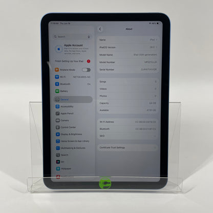 WiFi Only Apple iPad 10th Gen 64GB Blue MPQ13LL/A