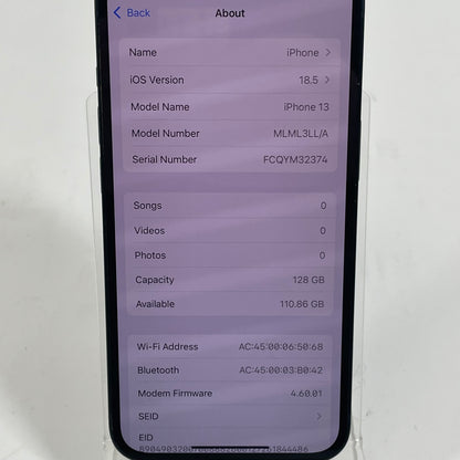 Factory Unlocked Apple iPhone 13 128GB Midnight MLML3LL/A